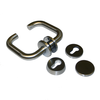 Set of Lever Handles on Round Rose & Escutcheons Satin Stainless Steel for EL560 & EL561