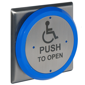 Flush 4.5Inch Round - Switch InchPUSH TO OPENInch with Wheelchair Logo (IP55 Rated)