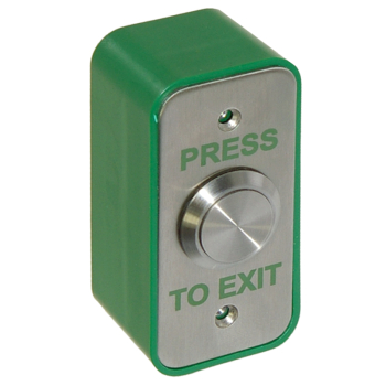 Exit Button c/w Green Surface Back Box InchPRESS TO EXITInch (Narrow)
