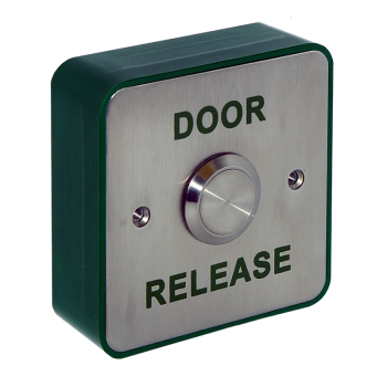 Exit Button c/w Green Surface Back Box InchDOOR RELEASEInch
