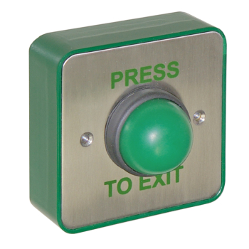 Green Dome Exit Button c/w Green Surface Back Box InchPRESS TO EXITInch