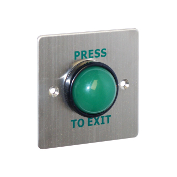 'PRESS TO EXIT' Switch with Green Dome & Sleeve - H86 x W86mm - NO/NC/COM