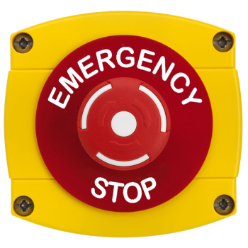 Yellow/Black Backbox with Red Push On/Twist Off Button InchEMERGENCY STOPInch